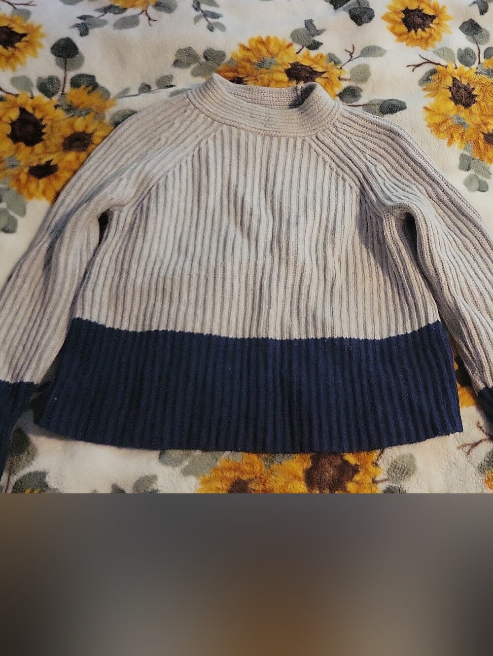 Banana Republic Two-Tone Ribbed Cowl Sweater - Cream and Navy